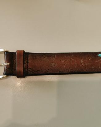 Orciani Cintura Stain Soapy in cuoio con turchesi