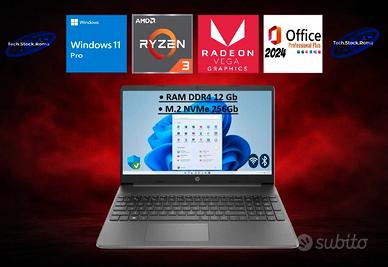 Laptop HP con Ryzen 3, RAM DDR4 12Gb NVMe 256Gb...
