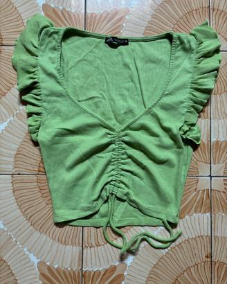💚Maglia Zara verde con arriciatura frontale💚