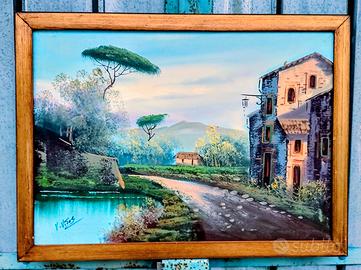 Quadro con Rudere antico dipinto a olio firmato.