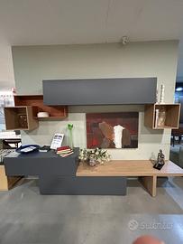 Parete Attrezzata Blu e Legno