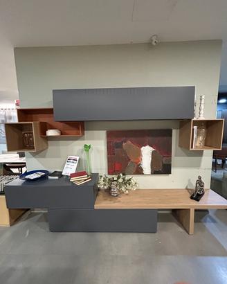 Parete Attrezzata Blu e Legno