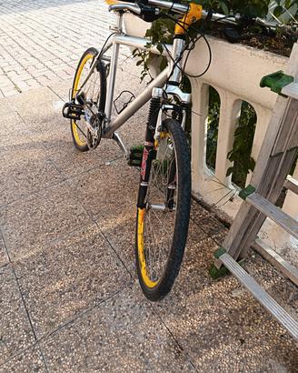 Mountain Bike in alluminio con dettagli gialli