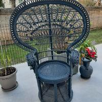 sedia vintage in rattan stile peacock/pavone