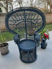 sedia vintage in rattan stile peacock/pavone