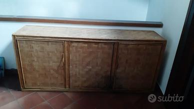 Mobile basso in bamboo / vimini 3 ante 160 cm.