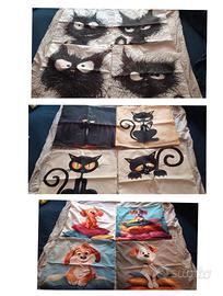 3 set da 4 federe 45x45cm Gatti e cani Nuove