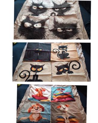 3 set da 4 federe 45x45cm Gatti e cani Nuove