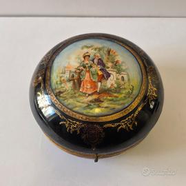 Cofanetto in porcellana blu e oro dipinta a mano 