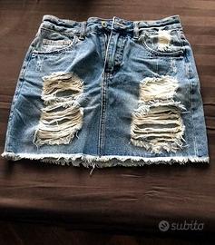 GONNA JEANS *EFFETTO VINTAGE* CON STRAPPI FRANGE