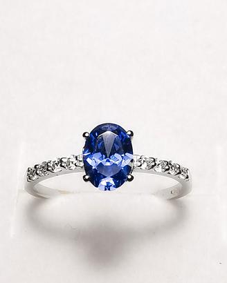 Anello Oro Bianco 18 KT con Diamanti e Tanzanite 