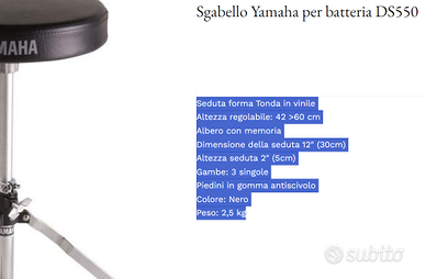 Yamaha SGABELLO DS550 - COME NUOVO