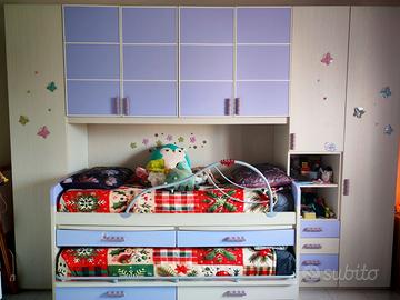 Cameretta ragazze con armadio a ponte doppio letto