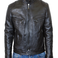 Giacca Moto Uomo Vera Pelle Nero Giubbotto Biker