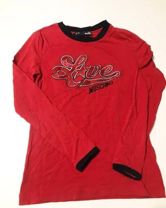 Love Moschino Maglia Rossa Manica Lunga con Strass