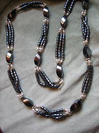 Collana Torcion Ematite e Perle .Anni'80