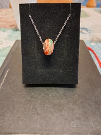 charm in vetro di Murano con Catenina in acciaio 