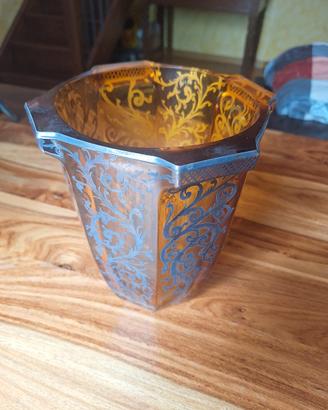Vaso Art Déco vetro ambra e argento anni 30