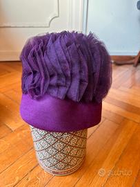  Cappello vintage anni 50 viola con tulle artigian