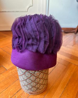  Cappello vintage anni 50 viola con tulle artigian
