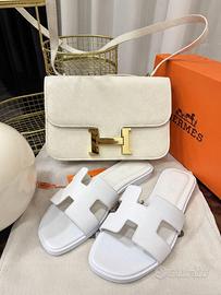 Set Borsa e Sandali Hèrmes bianchi