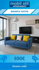 Divano letto stoffa azzurra L 194 cm