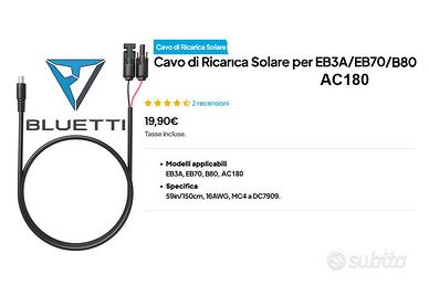 Bluetti cavo ricarica solare EB3A AC180 EB70 B80