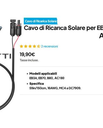 Bluetti cavo ricarica solare EB3A AC180 EB70 B80