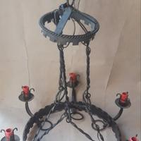 Antico Lampadario ferro battuto a 6 Lumi a candele