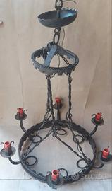 Antico Lampadario ferro battuto a 6 Lumi a candele