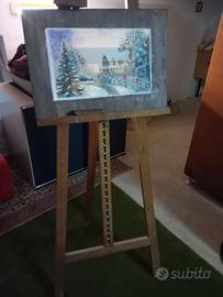 Cavalletto da pittore in legno vintage + dipinto i
