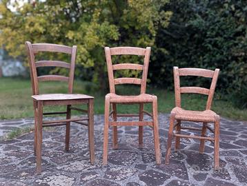 Set 3 Sedie Vintage in Legno Rustico/Country
