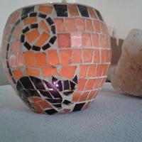 Portacandele in vetro mosaicato con gatto