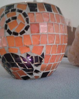 Portacandele in vetro mosaicato con gatto