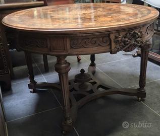 ANTICO TAVOLO BIEDERMEIER INTARSIATO RADICA ULIVO