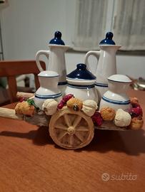 Set olio, aceto, sale e pepe in ceramica