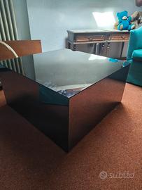 Tavolino cubo in vetro specchiato fumé anni 70 