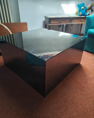Tavolino cubo in vetro specchiato fumé anni 70 