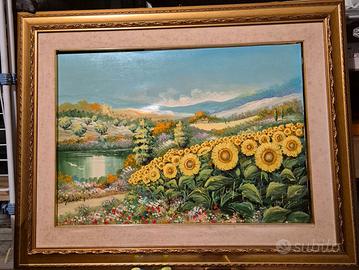 Quadro paesaggio con girasoli Angelo Mannini