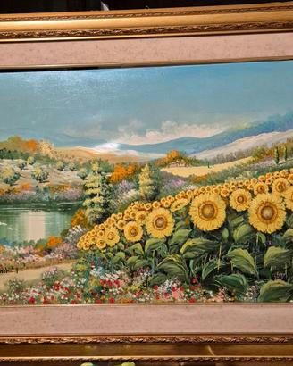 Quadro paesaggio con girasoli Angelo Mannini