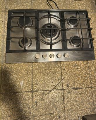 Piano cottura a gas 5 fuochi in acciaio inox -