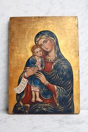 Icona sacra Madonna con Bambino tavola dorata 