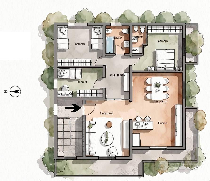 Appartamento di 242 m² con 4 locali e box auto a V