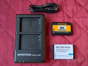 Caricabatterie Patona + 2 batterie per Nikon P900