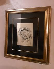Renato Guttuso "Il girasole" incisione foglia oro 