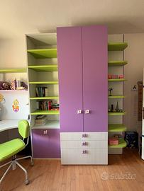 Armadio con libreria e scrivania per cameretta