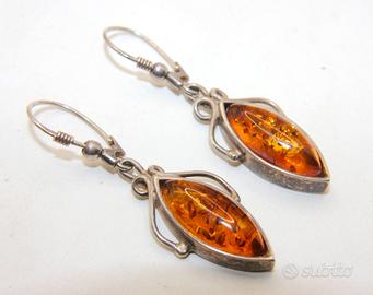 Spettacolari orecchini Vintage argento ambra Balti