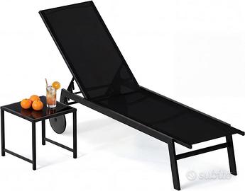 RELAX4LIFE Sdraio da Giardino con Tavolino in Vetr
