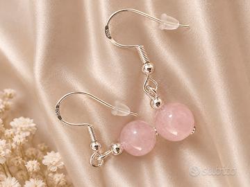 Orecchini monachella in argento 925 e quarzo rosa