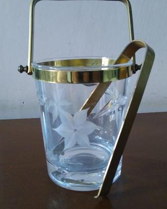 Porta Ghiaccio Vintage '80, vetro e ottone, Pinza